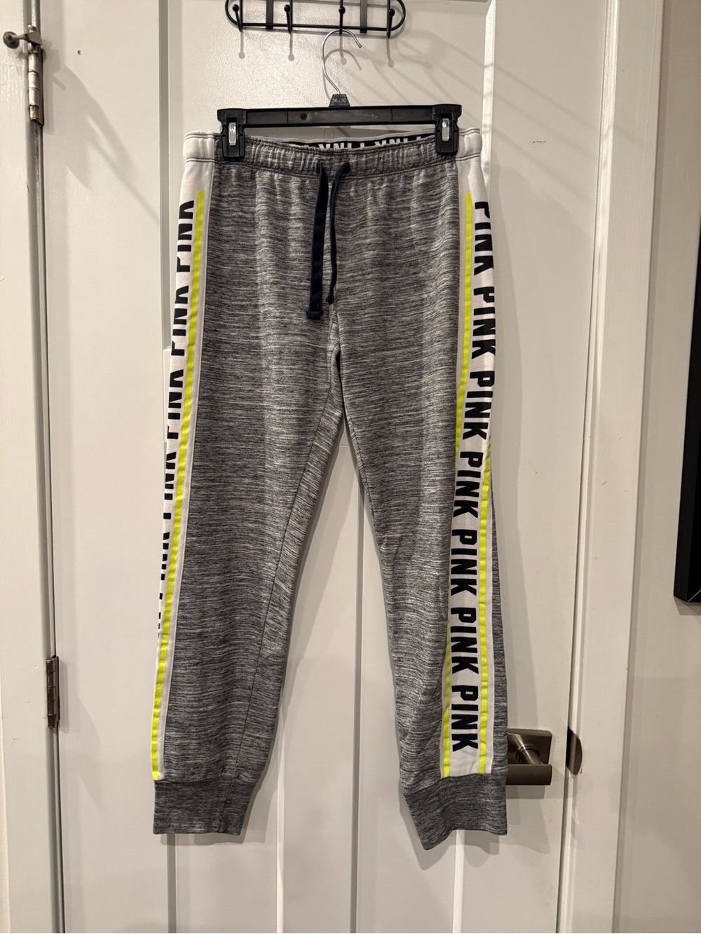 PINK Victoria's Secret Gray Joggers with White & Neon Yellow Trim
